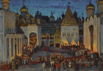  russisch - KREMLIN AT NIGHT ON EVE OF CORONATION OF TSAR MIKHAIL Russisches Stadtbild Stadtansichten